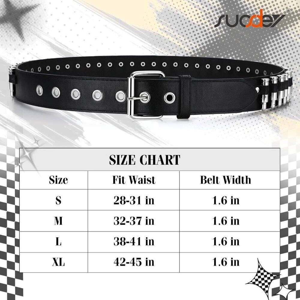 Black Studded Belt Silver Metal Grommet Punk Rock Style for Men Women - Picture 7 of 8